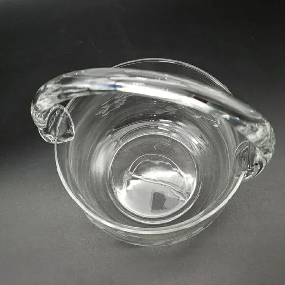 Princess House #685 Heritage Crystal Handled Basket 5" Clear Blown Glass VTG - Picture 7 of 11